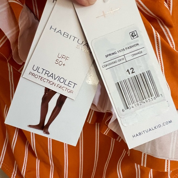 NWT - HABITUAL KIDS Orange Stripe Cascading Ruffle One Piece Swimsuit, 12 - Picture 4 of 5